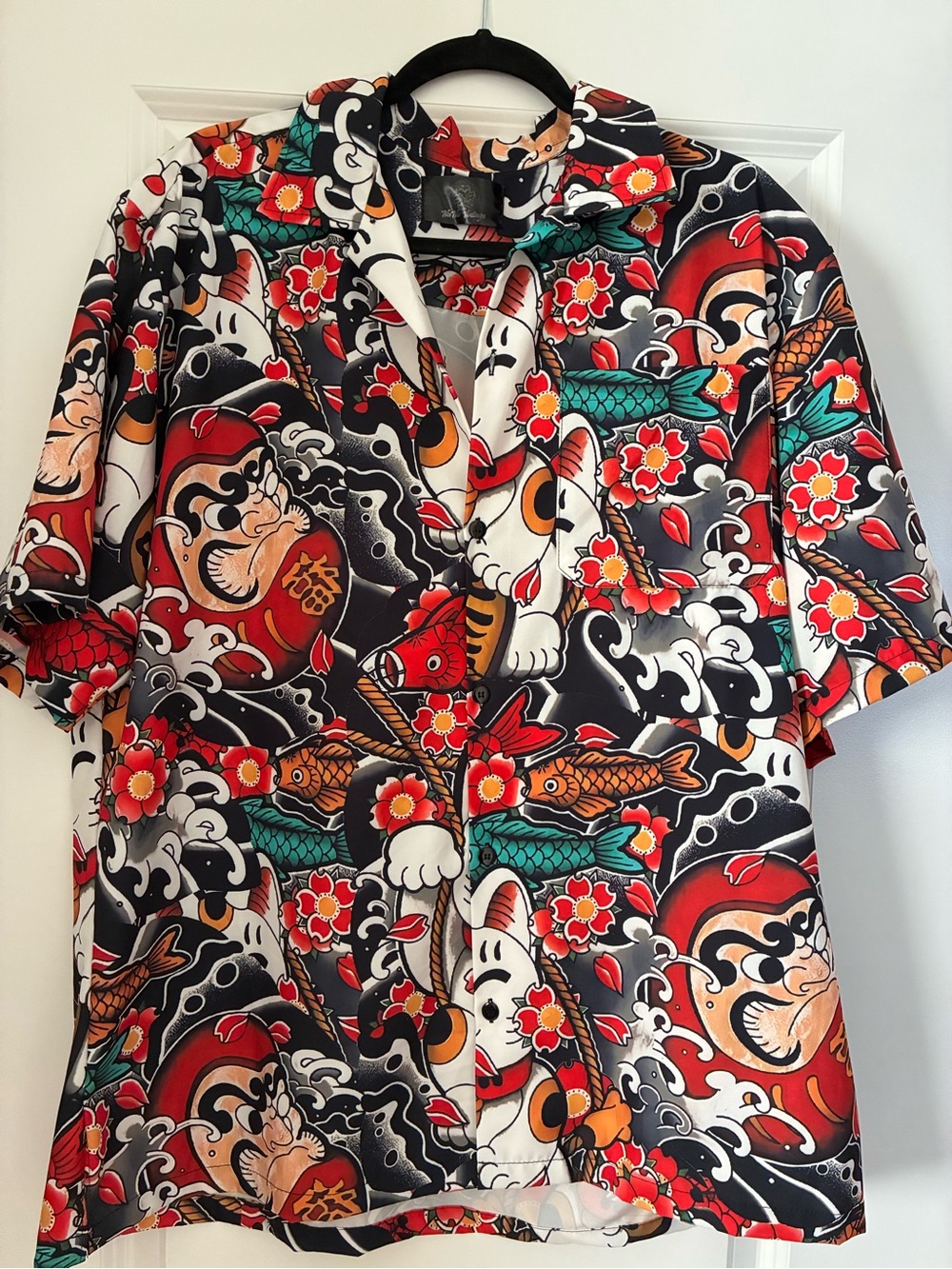 Men's Japanese Lucky Cat Koi Fish Hawaiian button up shirt